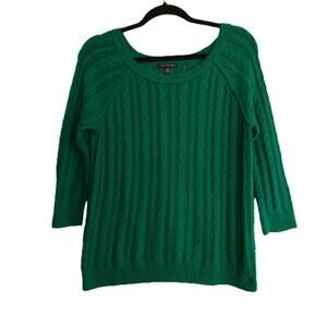 American Eagle Outfitters Sweater Green Cable Knit 3/4 Sleeves Boat Neck Medium
